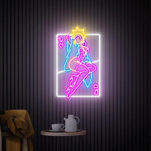Insegna al neon da poker, decorazione per carte Queen of Heart, insegna al neon personalizzata, arte murale al neon da poker, decorazione per la casa, camera da letto e soggiorno, regalo personalizzato per lei