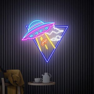 UFO Neon Sign, UFO Abduction Led Light Sign, Kidnapping Man Sign, Custom Neon Signs, Birthday Gift UFO, Home Bedroom Decor, Christmas Gift