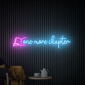 Letrero de neón "Un capítulo más", decoración de sala de lectura, arte mural de libros, letrero de neón personalizado, letrero de neón para dormitorio, letrero de bar en casa, regalos para amantes de la lectura.