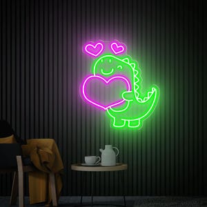 Dinosaur Neon Sign, Dinosaur with Heart Led Light, Neon Wall Art, Custom Anime Neon Sign, Cute Dinosaur Sign, Kids Room Decor Christmas Gift