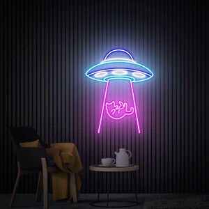 UFO cat neon sign