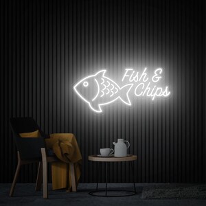 Fish & Chips Leuchtreklame, Fischchips LED-Neonlicht, Küchendekor Benutzerdefinierte Leuchtreklame, Fish und Chips Liebhaber Geschenk, Street Food Restaurant Decor