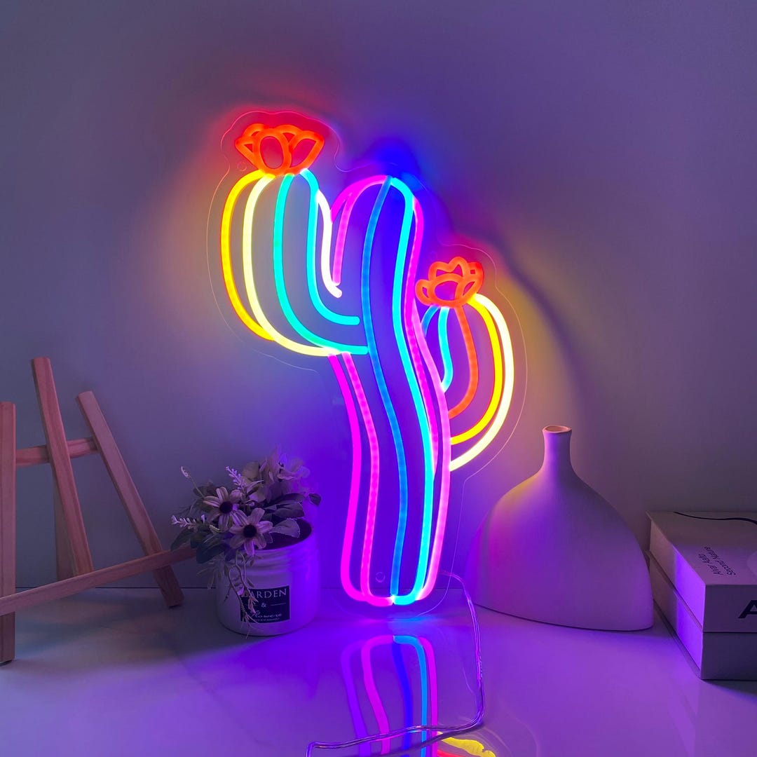 Colorful Cactus Neon Led Sign, Custom Neon Sign, Game Room Decor, Neon ...