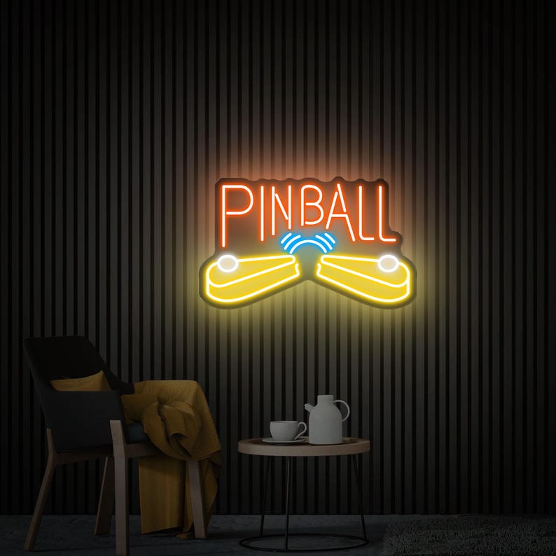 Neon Pinball Sign Pinball UV Printed Neon Sign, Retro Arcade LED Light, Game Room Wall ...