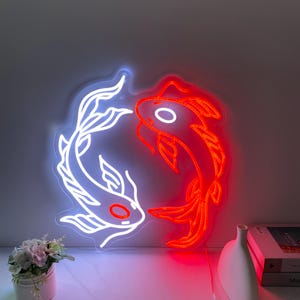 Koi Fish Neon Sign, Koi Fish Wall Art, Custom Japanese Neon Sign, Koi Lover Gift, Bedroom Neon Sign, Gaming Room Decor, Fish Neon Sign