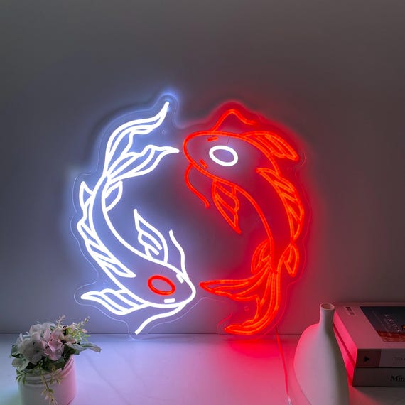 Koi Fish Neon Sign, Koi Fish Wall Art, Custom Japanese Neon Sign, Koi Lover Gift, Bedroom Neon Sign, Gaming Room Decor, Fish Neon Sign