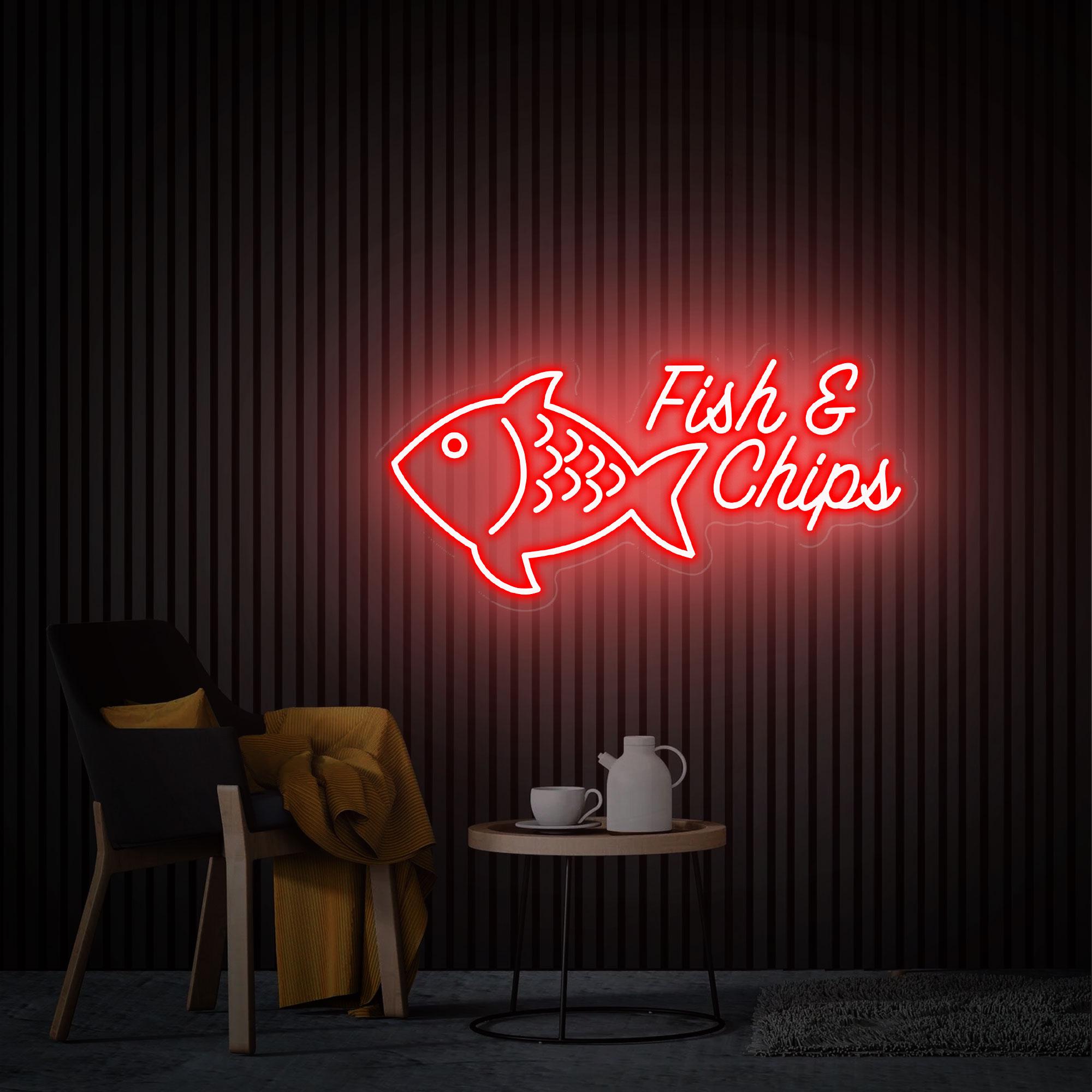 Insegna Al Neon LED Fish And Chips - Forma Di Pesce, Luce Calda, Alimentazione USB, Perfetta Per Pub E Casa