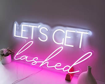 Let&#39;s Get Lashed Leuchtreklame, Schönheitssalon-Dekor, Benutzerdefinierte Leuchtreklame, Lash Studio Wanddekoration, individuelles Business Logo Schild, Lash Willkommen LED-Schild