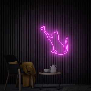 Cat Neon Sign, Cat Heart Led Light Sign, Neon Wall Decor, Cat Lover Gift, Gift for Her, Bedroom Neon Sign, Custom Neon Signs