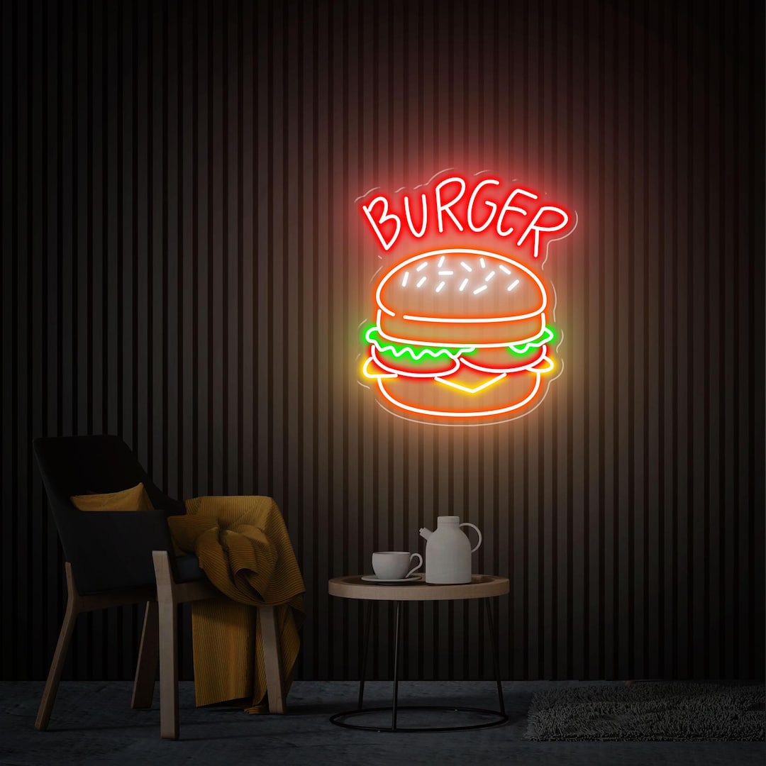 Burger Neon Sign, Handmade Burger Led Light Sign, Custom Neon Sign for ...