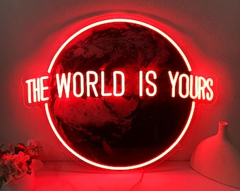 The World is Yours UV Printed Neon Sign, Handmade Acrylic Artwork Led Light, Custom Neon Signs, Neon Bar Sign, Neon Wall Art Graduation Gift