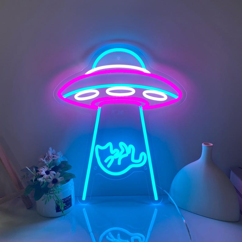 UFO cat neon sign