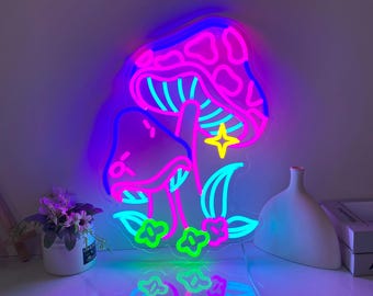 Mushroom Neon Sign, Colorful Mushroom Led Light Sign, Neon Wall Art, Bedroom Neon Sign, Aesthetic Cool Bar Wall Hangings Funny Party Decor