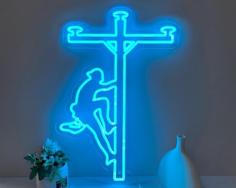 Lineman Leuchtreklame, Lineman Led-Licht, Ruhestand Geschenk, Geschenk für Papa, Benutzerdefinierte Line-worker Leuchtreklame, Schlafzimmer Dekor, Vatertagsgeschenk