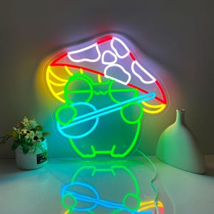Insegna al neon a forma di rana, decorazione da parete al neon a forma di rana a forma di fungo, regali per gli amanti delle rane, insegna al neon anime personalizzata, regali per il ritorno a scuola, decorazioni per la camera da letto
