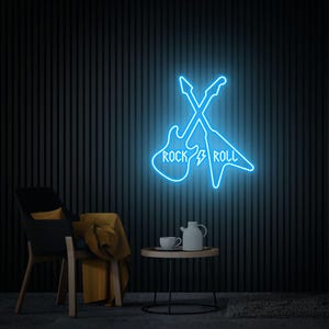 Rock and Roll Guitar Neon Sign, Live Music Studio Bar Wall Decor, Custom Neon Sign, Rock And Roll Wedding Disco Club Decor, Christmas Gifts