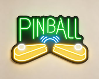 Pinball UV Printed Neon Sign, Retro Arcade LED Light, Game Room Wall Decor, Man Cave Neon, Bar Pub Sign, Gift for Gamers