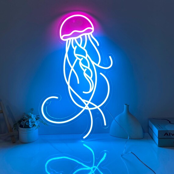 Jellyfish Neon Sign, Jellyfish Wall Art, Ocean Led Sign, Custom Neon Sign, Kids Room Decor, Home Ocean Decor, Under the Sea Vibes Best Gift