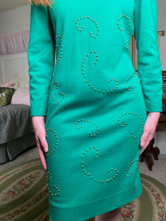 Vintage 1970's Green Knit Dress with Decorative M… - image 4