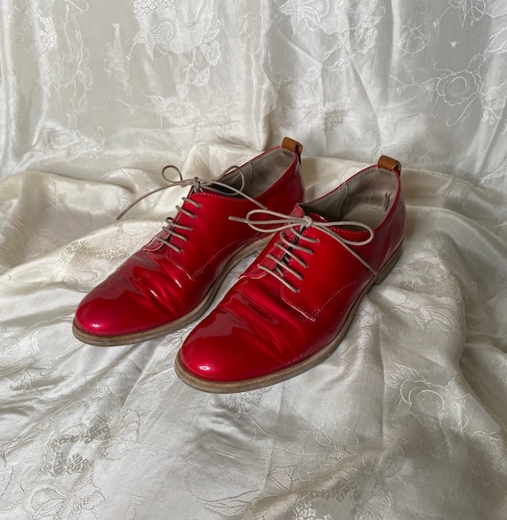 Candy Apple Red Patent Leather Lace Up Shoes by AG
