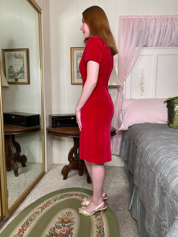 Vintage Red Velveteen Wiggle Dress - image 2