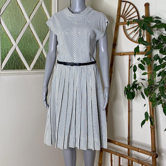 Vintage 1950's Black & White Stripe Dress - image 1