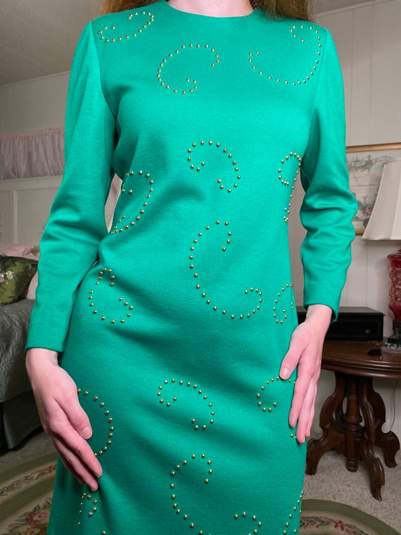 Vintage 1970's Green Knit Dress with Decorative M… - image 3