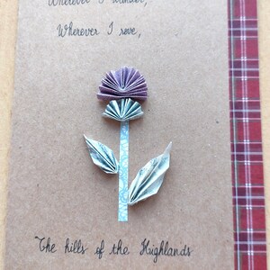 Tarjeta única en 3D hecha a mano con motivos de Robert Burns, Thistle y Scotland Highlands para todas las ocasiones
