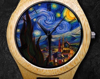Nightscope Watch, Starry Night Watch, Unisex Watch, Bamboo Wooden Watch, Personalized Gift for Birthday, Anniversary & Festival