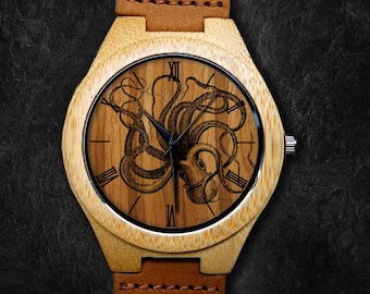 Octopus  Watch, Octopus Lover Watch, Unisex Watch, Bamboo Wooden Watch, Personalized Gift for Birthday, Anniversary & Festival