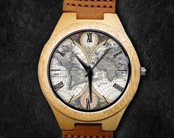 World Map Watch, Compass Map Watch, Unisex Watch, Bamboo Wooden Watch, Personalized Gift for Birthday, Anniversary & Festival