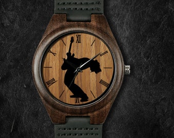 Montre amateur de guitare électrique, montre ampli, montre unisexe, montre en bois de bambou, cadeau personnalisé pour Noël, anniversaire et anniversaire de mariage