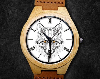 Montre loup, montre pour amoureux des loups, montre unisexe, montre en bois de bambou, cadeau personnalisé pour anniversaire, anniversaire et festival