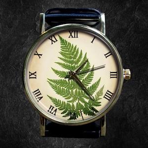 Fern leaves watch, Printing/Graphic NOT Anglicanum, Unisex Watch, Metal Watch,Personalized Gift for Birthday, Anniversary & Festival