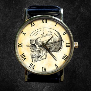 Vintage Human Skull Watch | Human Anatomy Watch | Leather Watch | Ladies Watch | Mens Watch | Unisex | Birthday Gift | Handmade