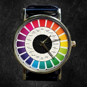 Vintage Color Wheel | Art | Leather Watch | Women's|Men's Watch | Birthday Gift | Wedding | Gift Ideas | Jewelry | Fashion Accessory