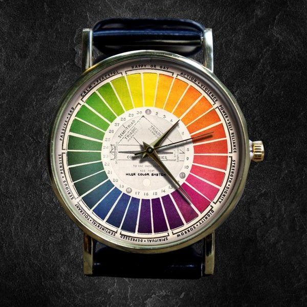 Vintage Color Wheel | Art | Leather Watch | Women's|Men's Watch | Birthday Gift | Wedding | Gift Ideas | Jewelry | Fashion Accessory