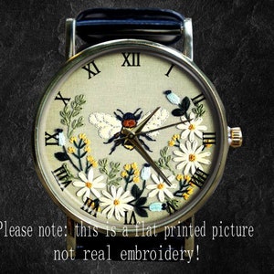 Flowers and Bee Watch, Printing/Graphic NOT Anglicanum, Metal Watch,Personalized Gift for Birthday, Anniversary & Festival