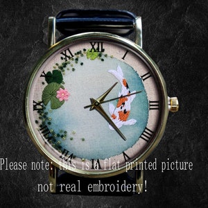 Fish in lotus pond Watch, Printing/Graphic NOT Anglicanum, Unisex Watch, Metal Watch,Personalized Gift for Birthday, Anniversary & Festival