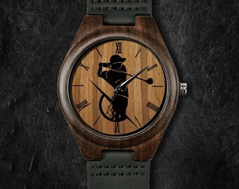 Golf, montre cadeau pour papa, montre de sport, montre en bois de noyer, cadeau personnalisé pour anniversaire, anniversaire et festival