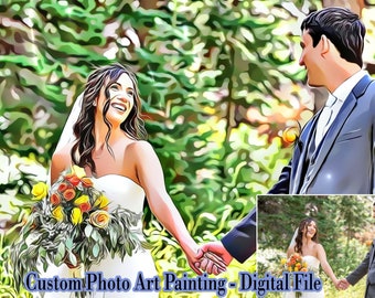 Custom Photo Art Painting - Digital File，custom  drawing from photo, custom wedding art, custom newlyweds  drawing, anniversary gift