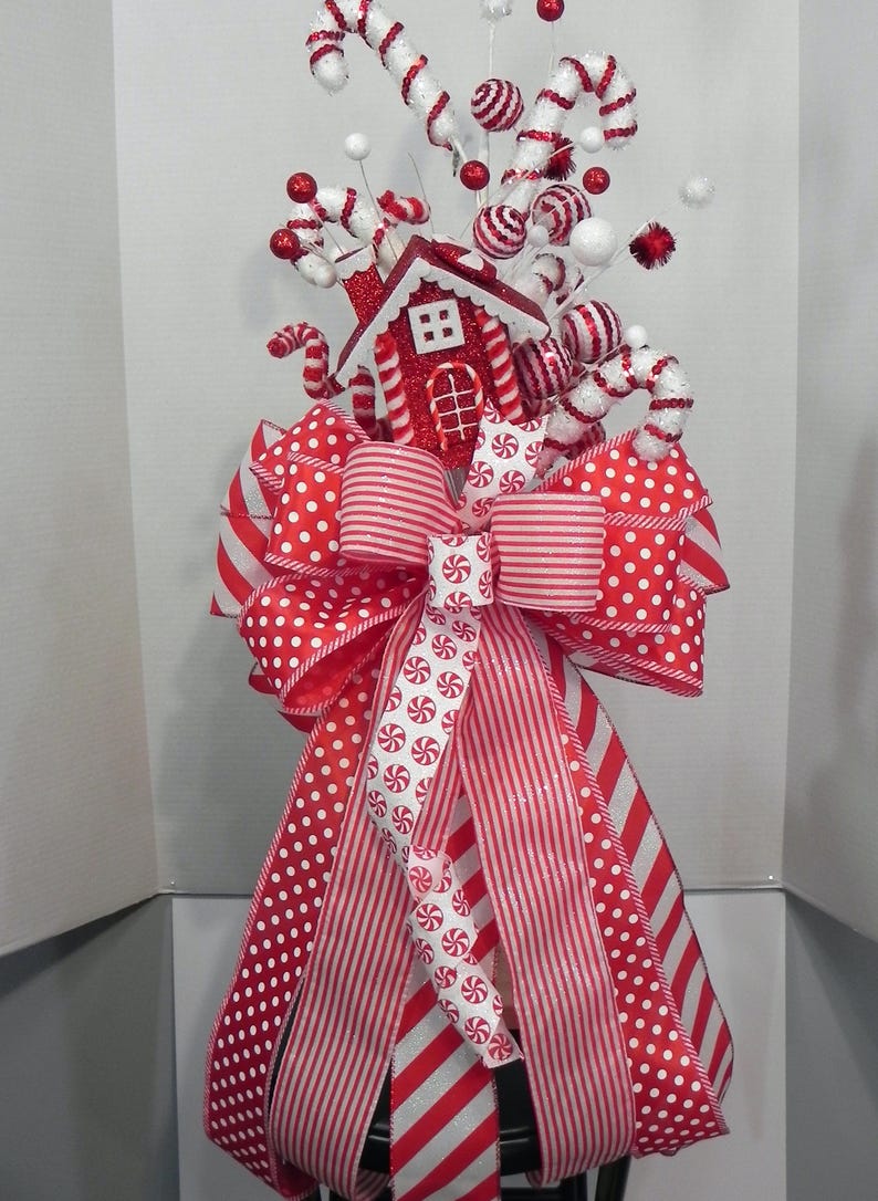 Candy Cane Christmas Tree Topper, Whimsical Holiday Decor - Etsy