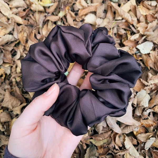 Extra Fluffy Brown Satin // HANDMADE Hair Scrunchie - NO BOW