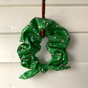 Green Christmas Lights Print Cotton // Hair Scrunchie with REMOVABLE bow