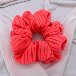 Neon Coral Orange Striped Spandex Scrunchie // Handmade Hair Scrunchie Hair Tie Knit Scrunchie Summer Scrunchie Coral Scrunchie