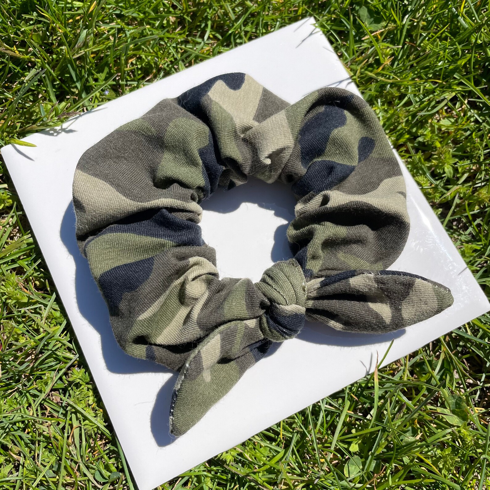 Green Camo Knit // HANDMADE Hair Scrunchie with Detachable Etsy