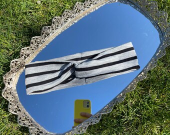Grey & Black Striped Knit Headband  // HANDMADE Hair Headband