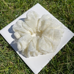 Ivory Lace Scrunchie // Handmade Hair Scrunchie Hair Tie Knit Scrunchie