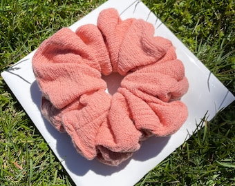 Coral Knit Scrunchie // Handmade Hair Scrunchie Hair Tie Knit Scrunchie