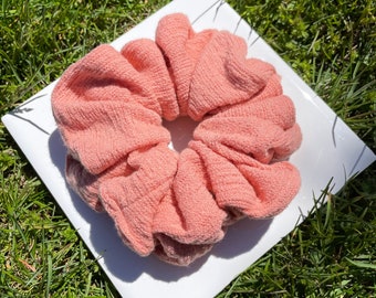 Coral Knit Scrunchie: Handmade Oversized Hair Tie